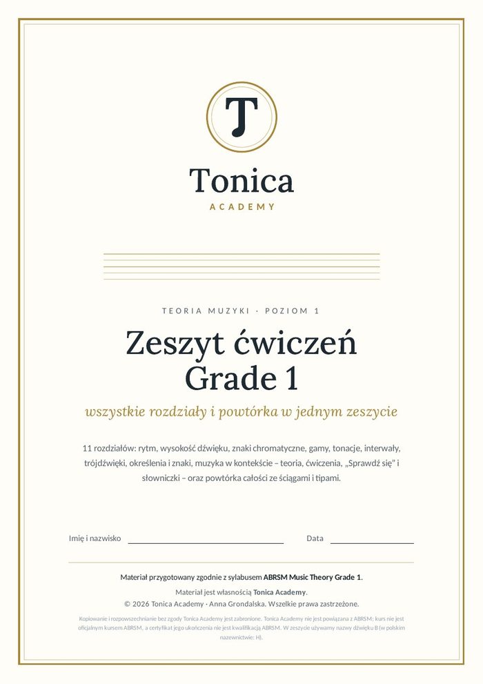 Okładka zeszytu ćwiczeń Tonica Academy Grade 1